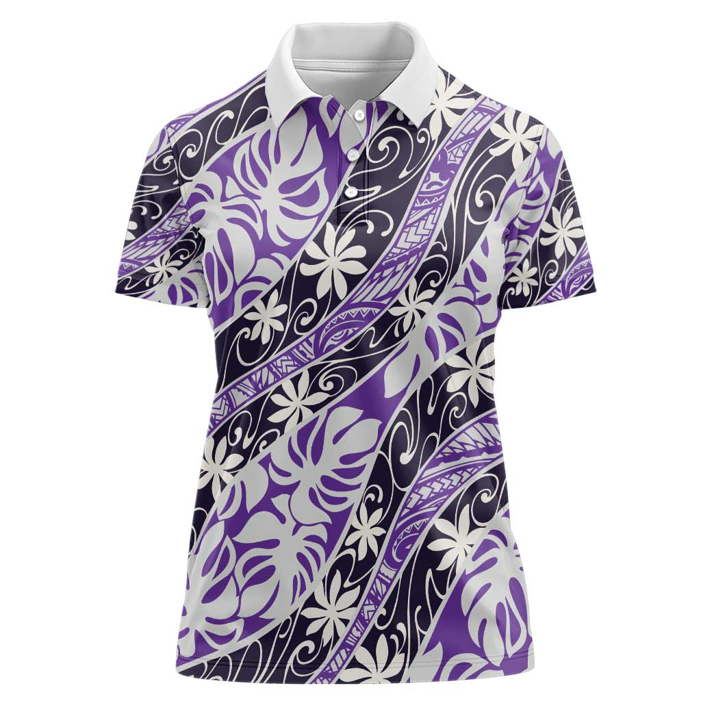 Vareau Tahiti Tiare Monstera Women Polo Shirt Polynesian Pattern Curve Style - Polynesian Pride
