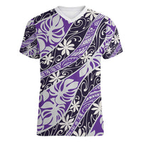 Vareau Tahiti Tiare Monstera Women V-Neck T-Shirt Polynesian Pattern Curve Style - Polynesian Pride