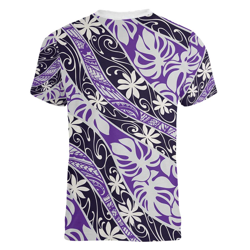Vareau Tahiti Tiare Monstera Women V-Neck T-Shirt Polynesian Pattern Curve Style - Polynesian Pride