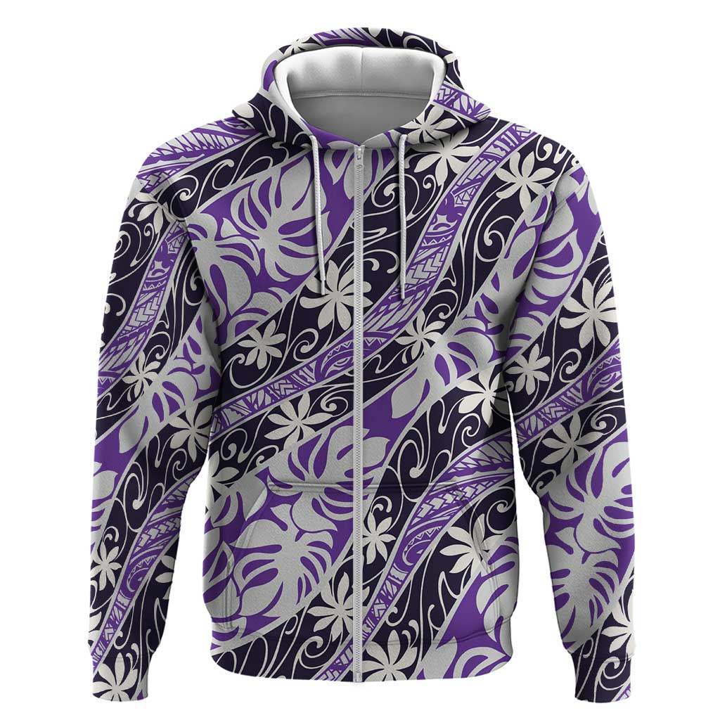 Vareau Tahiti Tiare Monstera Zip Hoodie Polynesian Pattern Curve Style - Polynesian Pride