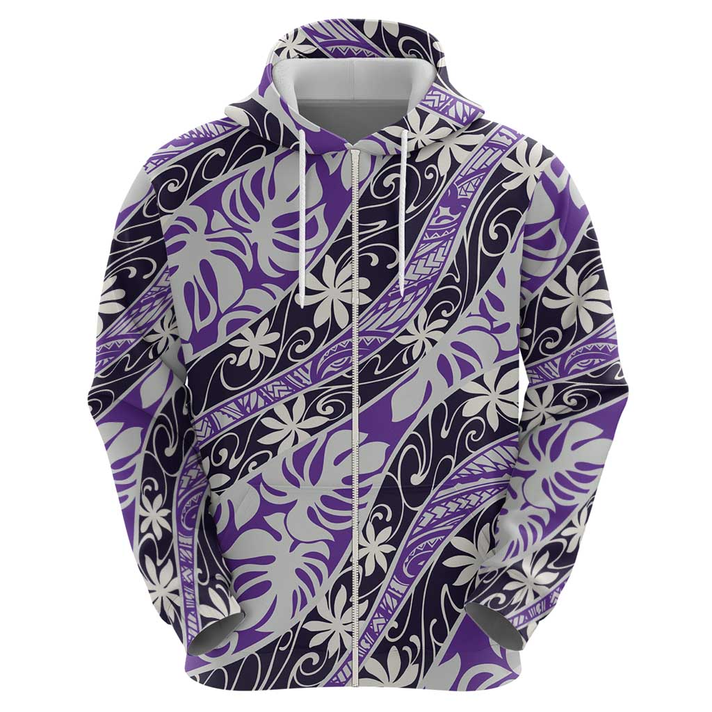 Vareau Tahiti Tiare Monstera Zip Hoodie Polynesian Pattern Curve Style - Polynesian Pride