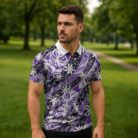 Vareau Tahiti Tiare Monstera Zipper Polo Shirt Polynesian Pattern Curve Style - Polynesian Pride