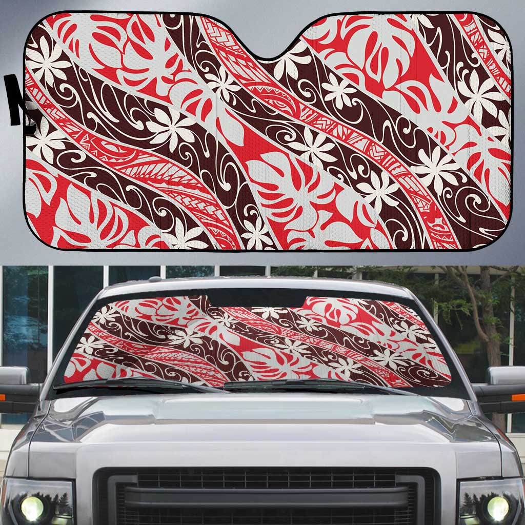 Uteute Tahiti Tiare Monstera Auto Sun Shade Polynesian Pattern Curve Style - Polynesian Pride