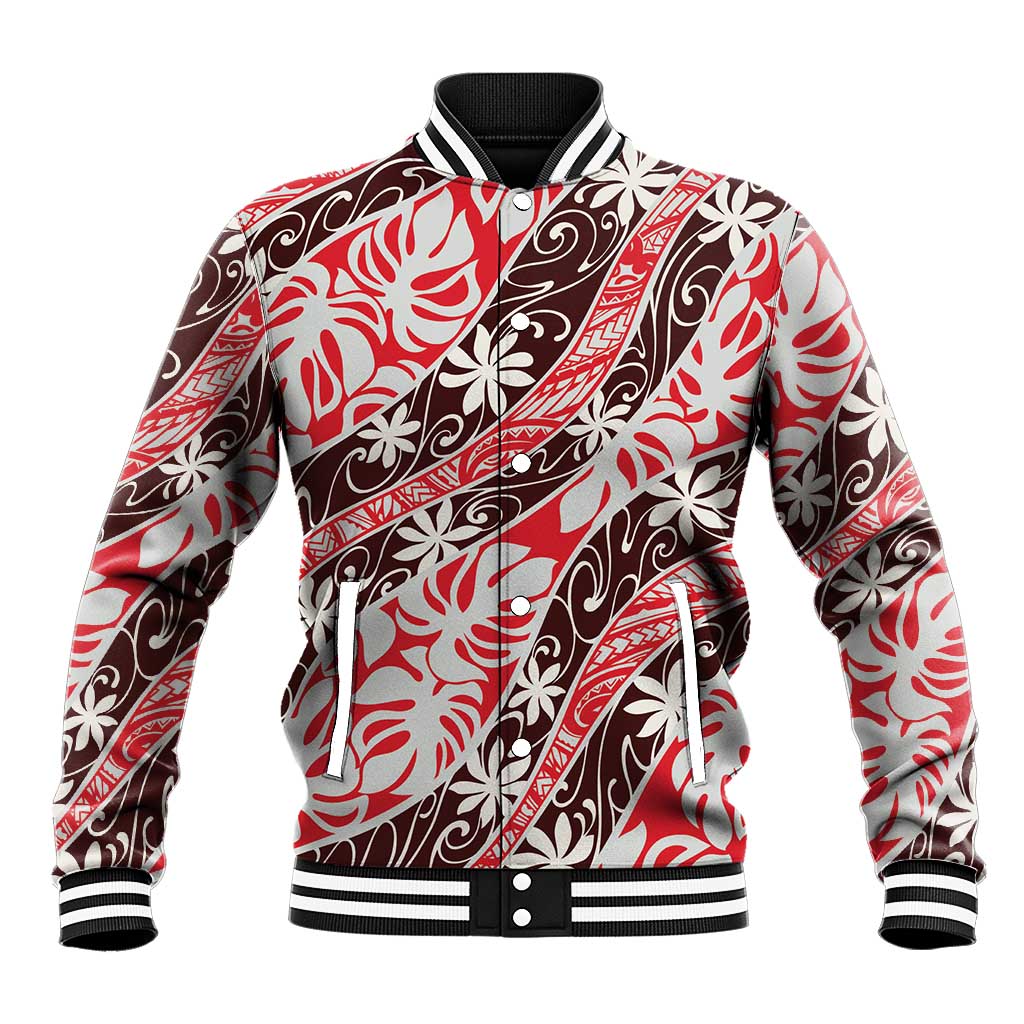 Uteute Tahiti Tiare Monstera Baseball Jacket Polynesian Pattern Curve Style - Polynesian Pride