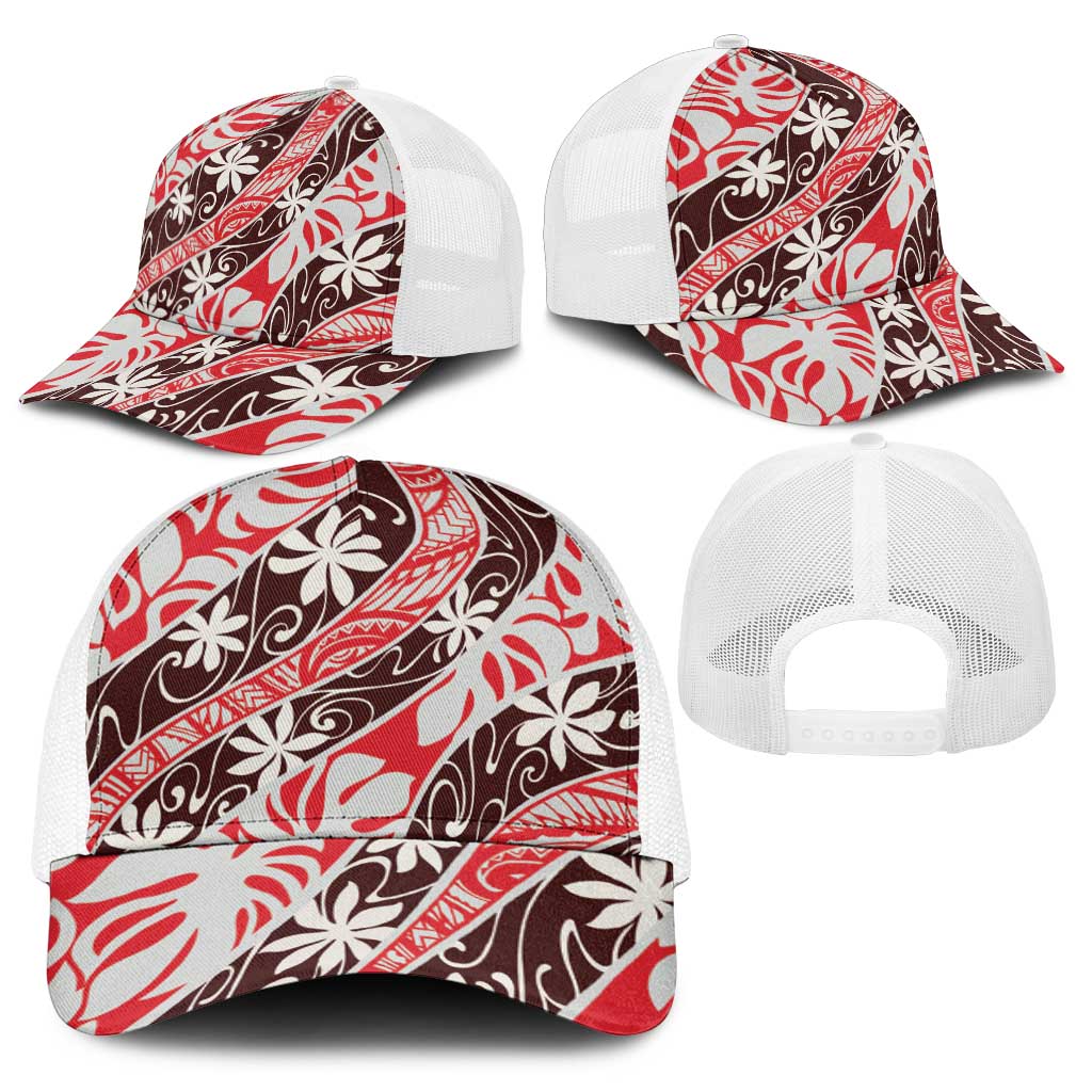 Uteute Tahiti Tiare Monstera Baseball Net Cap Polynesian Pattern Curve Style - Polynesian Pride