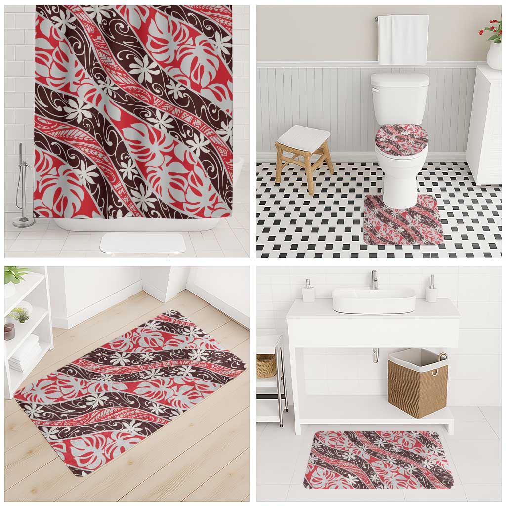 Uteute Tahiti Tiare Monstera Bathroom Set Polynesian Pattern Curve Style - Polynesian Pride