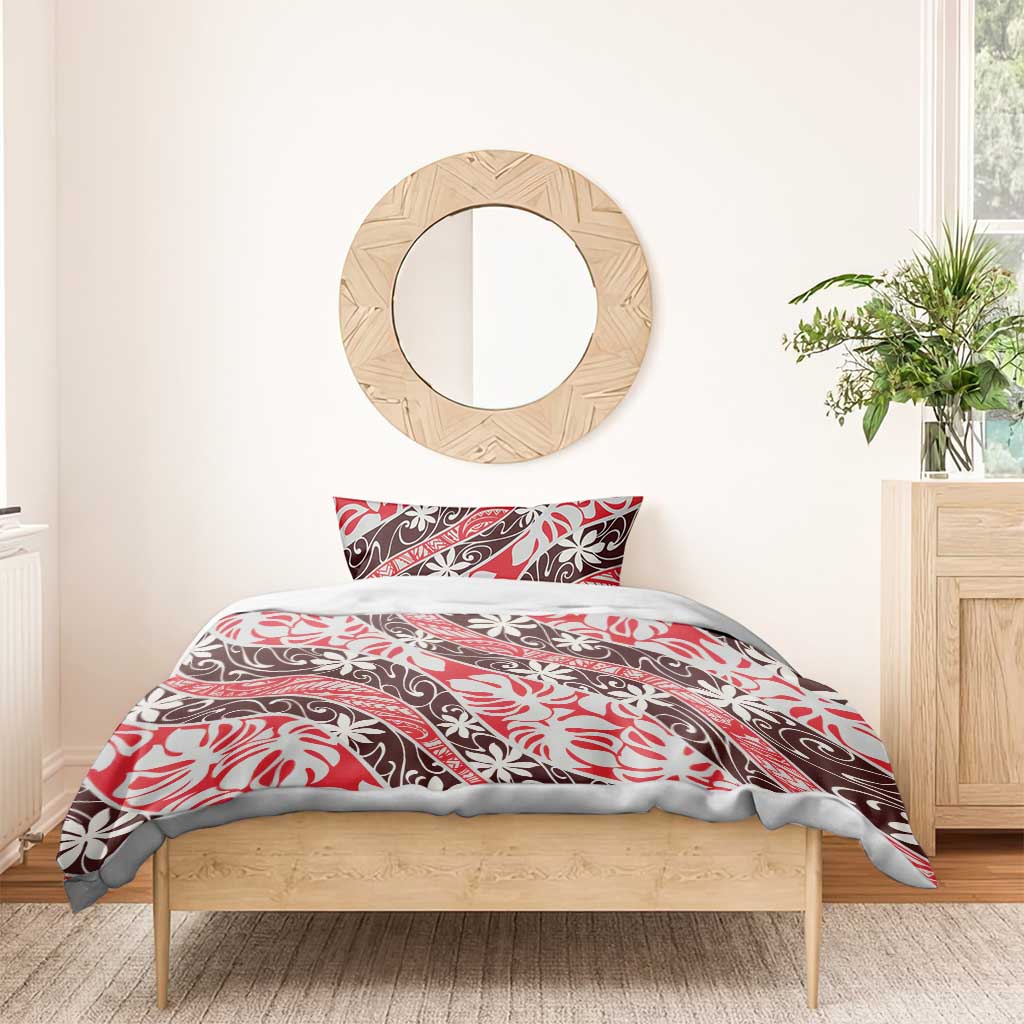 Uteute Tahiti Tiare Monstera Bedding Set Polynesian Pattern Curve Style - Polynesian Pride
