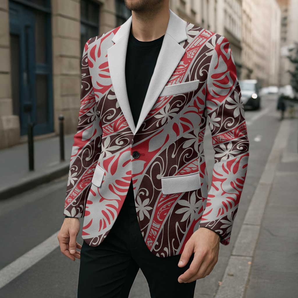 Uteute Tahiti Tiare Monstera Blazer Polynesian Pattern Curve Style - Polynesian Pride