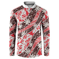 Uteute Tahiti Tiare Monstera Button Sweatshirt Polynesian Pattern Curve Style - Polynesian Pride