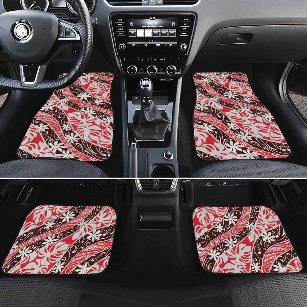 Uteute Tahiti Tiare Monstera Car Mats Polynesian Pattern Curve Style - Polynesian Pride