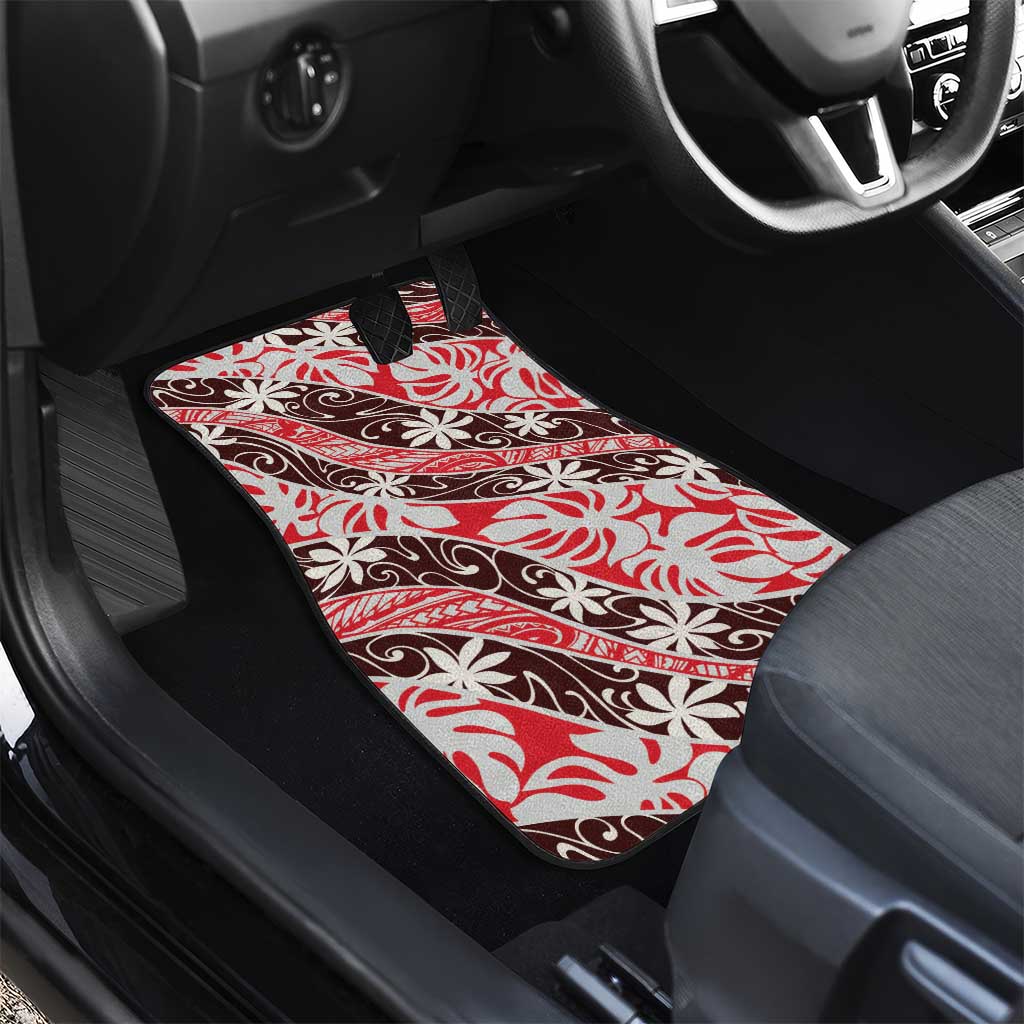 Uteute Tahiti Tiare Monstera Car Mats Polynesian Pattern Curve Style - Polynesian Pride