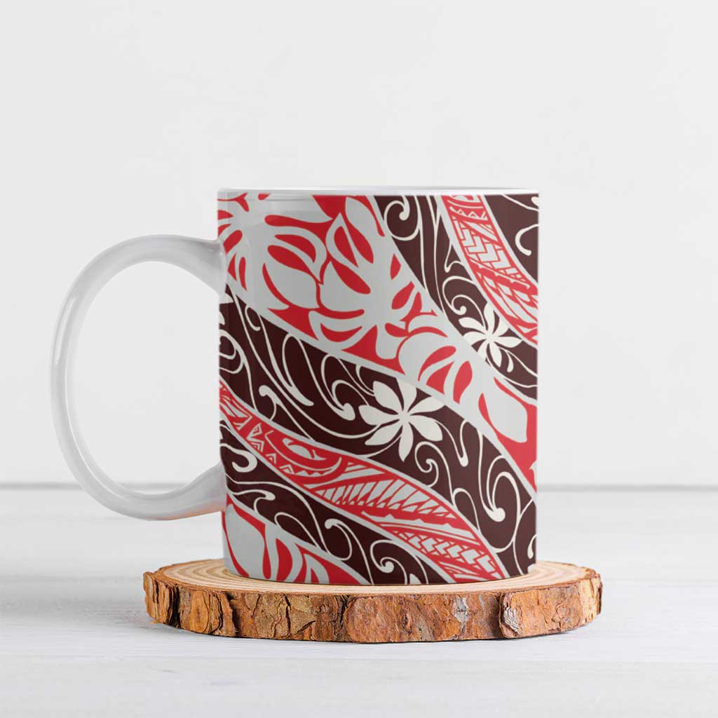 Uteute Tahiti Tiare Monstera Ceramic Mug Polynesian Pattern Curve Style - Polynesian Pride