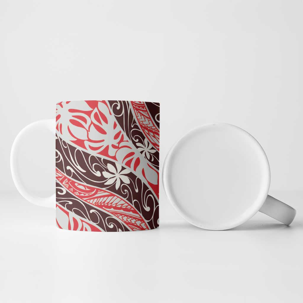 Uteute Tahiti Tiare Monstera Ceramic Mug Polynesian Pattern Curve Style - Polynesian Pride