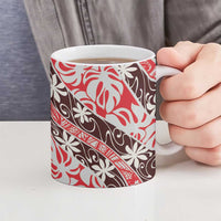 Uteute Tahiti Tiare Monstera Ceramic Mug Polynesian Pattern Curve Style - Polynesian Pride