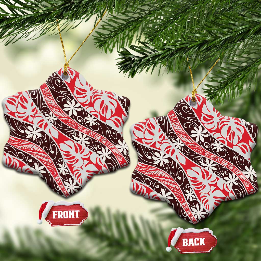 Uteute Tahiti Tiare Monstera Ceramic Ornament Polynesian Pattern Curve Style - Polynesian Pride