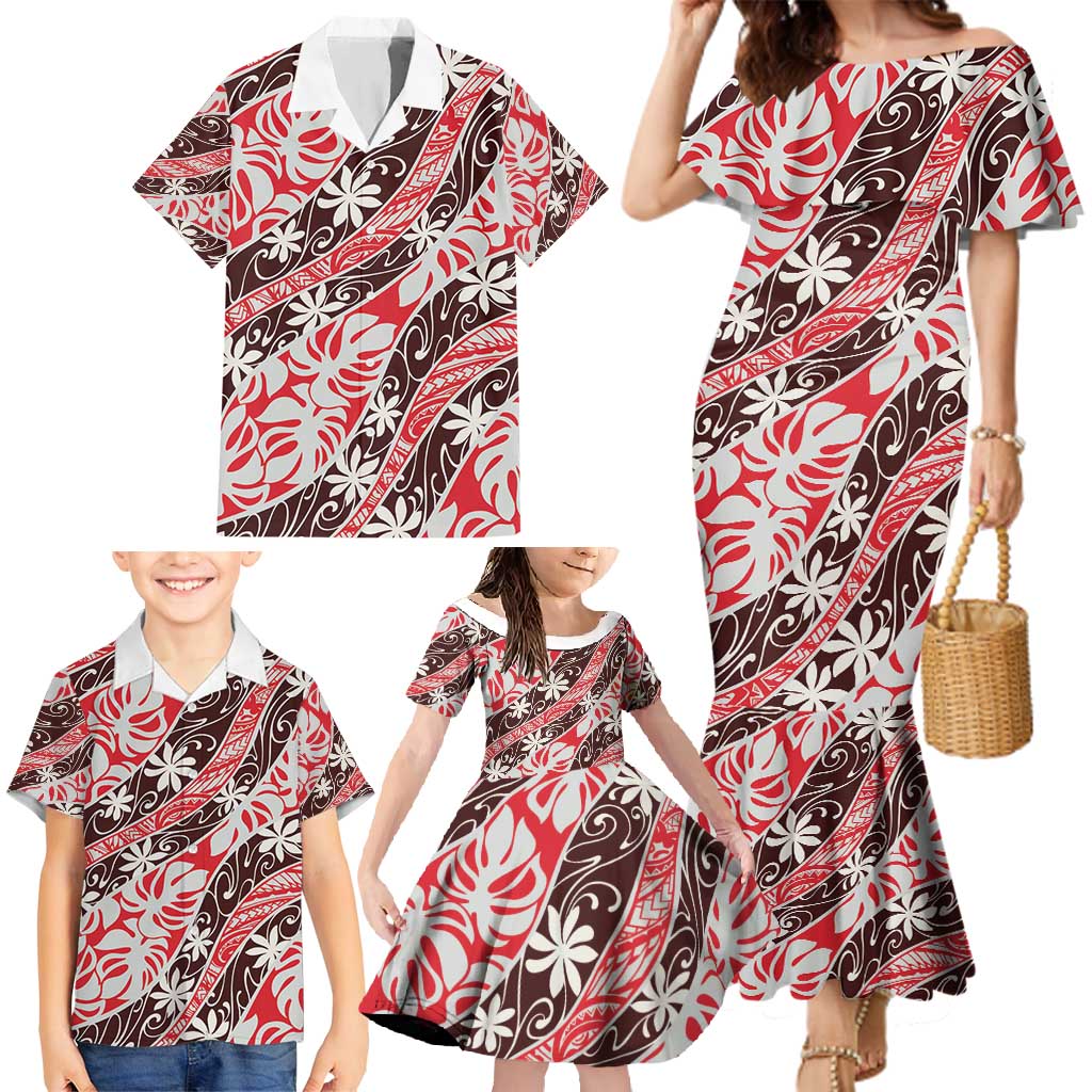 Uteute Tahiti Tiare Monstera Family Matching Mermaid Dress and Hawaiian Shirt Polynesian Pattern Curve Style - Polynesian Pride