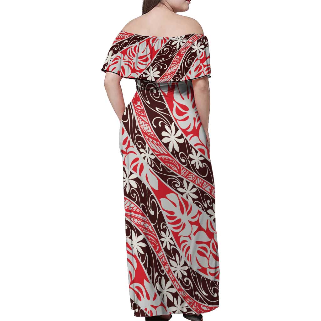 Uteute Tahiti Tiare Monstera Family Matching Off Shoulder Maxi Dress and Hawaiian Shirt Polynesian Pattern Curve Style - Polynesian Pride