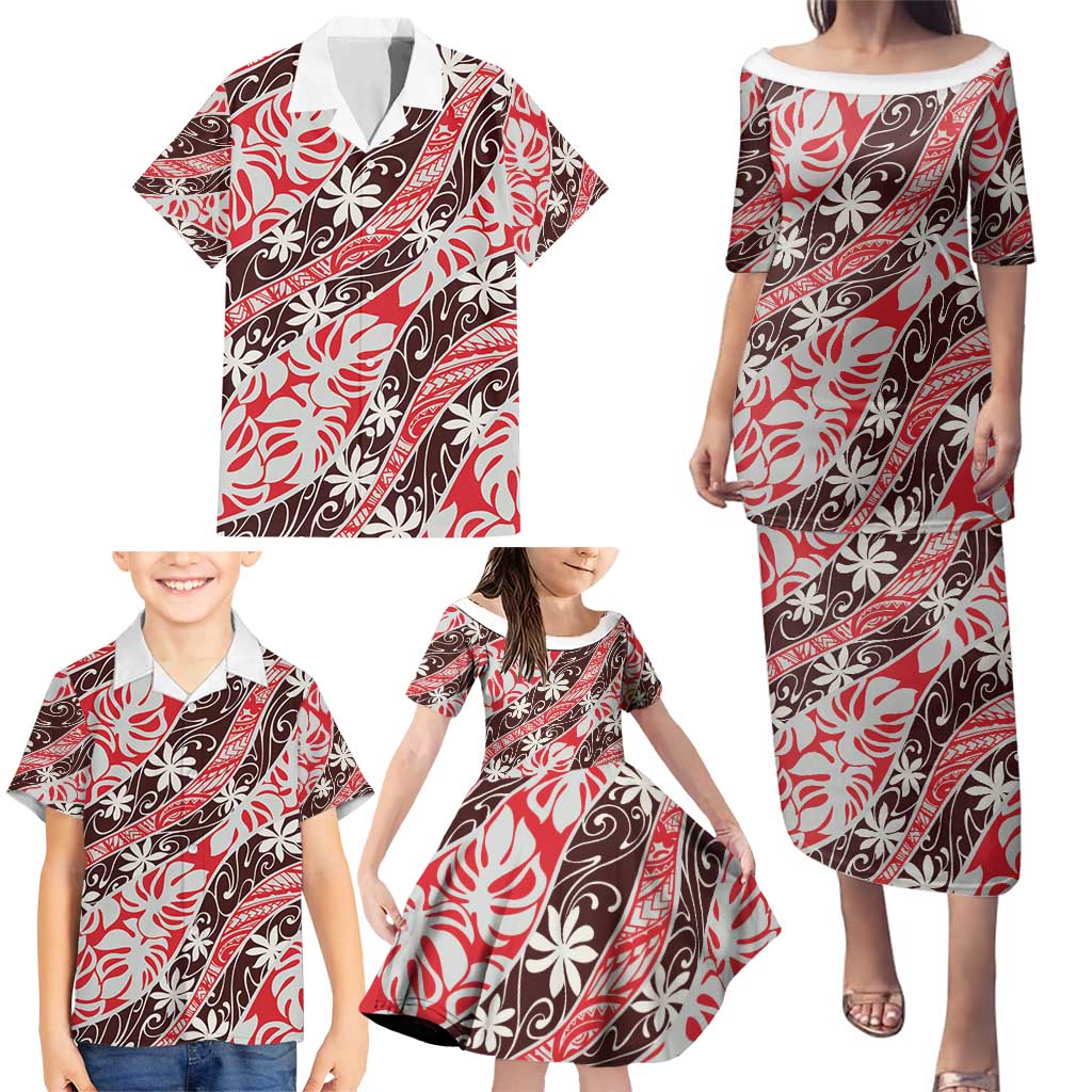Uteute Tahiti Tiare Monstera Family Matching Puletasi and Hawaiian Shirt Polynesian Pattern Curve Style - Polynesian Pride