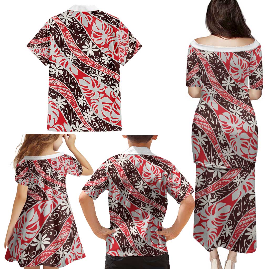 Uteute Tahiti Tiare Monstera Family Matching Puletasi and Hawaiian Shirt Polynesian Pattern Curve Style - Polynesian Pride