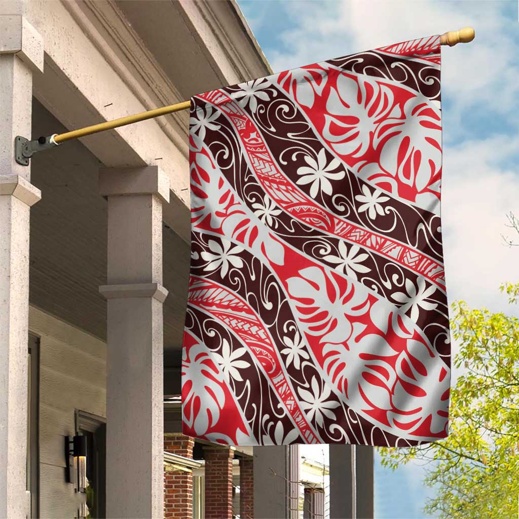 Uteute Tahiti Tiare Monstera Garden Flag Polynesian Pattern Curve Style - Polynesian Pride