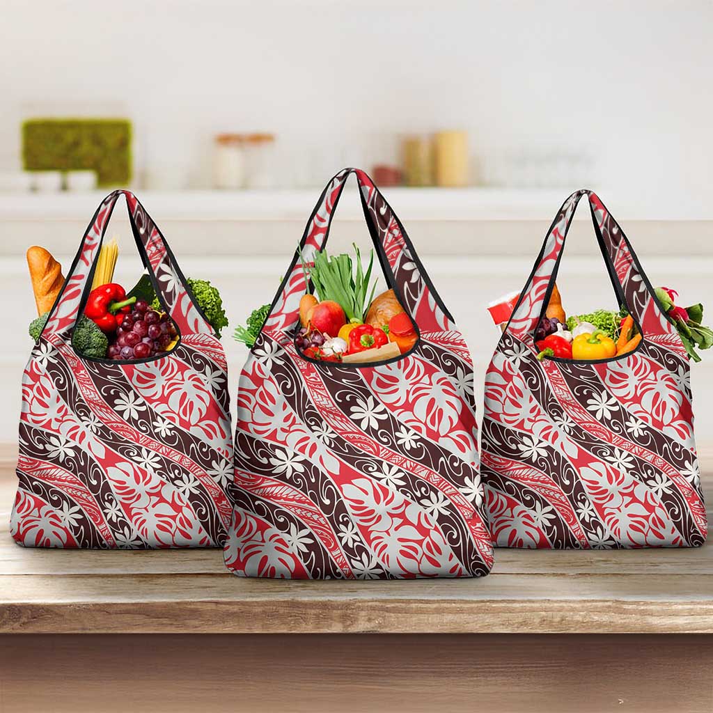 Uteute Tahiti Tiare Monstera Grocery Bag Polynesian Pattern Curve Style - Polynesian Pride