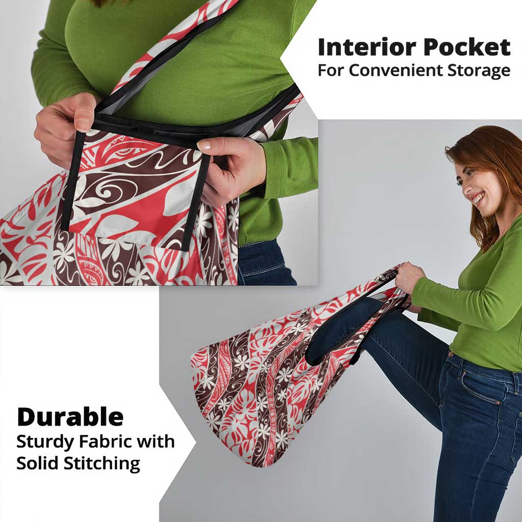 Uteute Tahiti Tiare Monstera Grocery Bag Polynesian Pattern Curve Style - Polynesian Pride