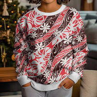 Uteute Tahiti Tiare Monstera Kid Ugly Christmas Sweater Polynesian Pattern Curve Style - Polynesian Pride
