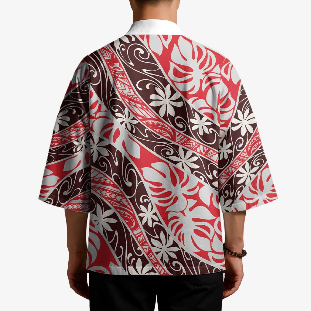 Uteute Tahiti Tiare Monstera Kimono Polynesian Pattern Curve Style - Polynesian Pride