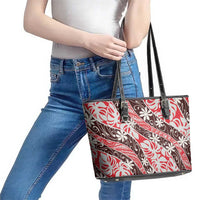 Uteute Tahiti Tiare Monstera Leather Tote Bag Polynesian Pattern Curve Style - Polynesian Pride