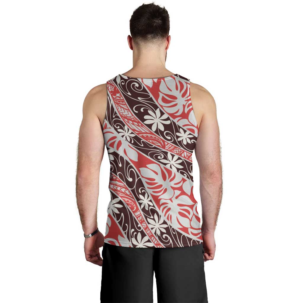 Uteute Tahiti Tiare Monstera Men Tank Top Polynesian Pattern Curve Style - Polynesian Pride
