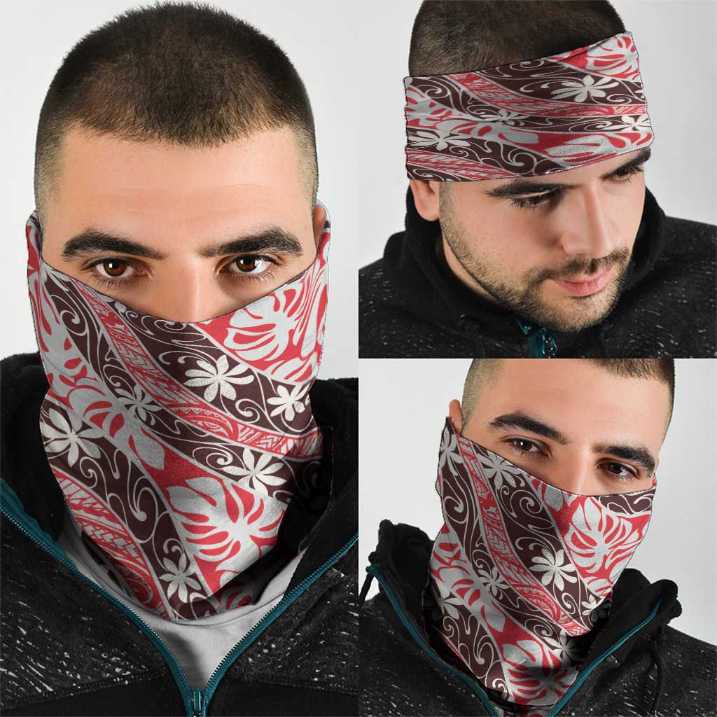 Uteute Tahiti Tiare Monstera Neck Gaiter Polynesian Pattern Curve Style - Polynesian Pride