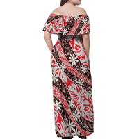 Uteute Tahiti Tiare Monstera Off Shoulder Maxi Dress Polynesian Pattern Curve Style - Polynesian Pride