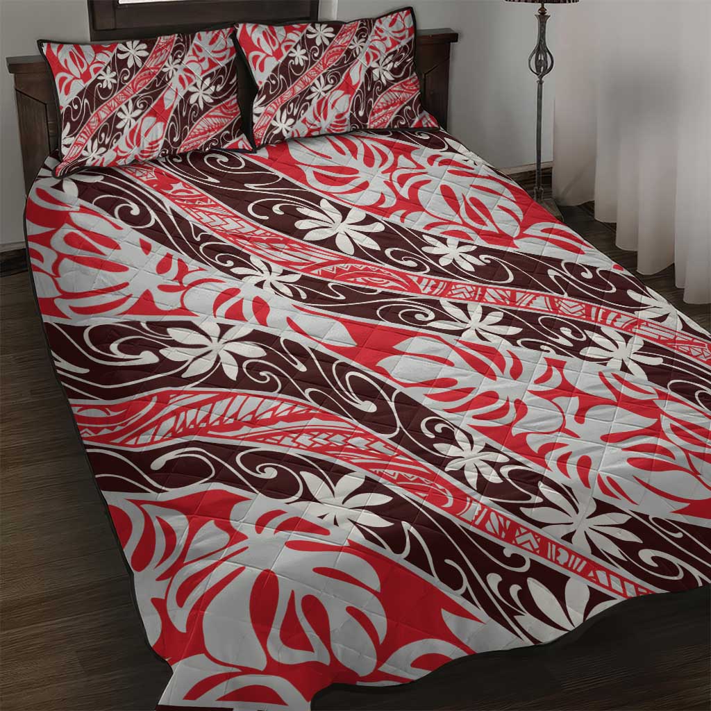Uteute Tahiti Tiare Monstera Quilt Bed Set Polynesian Pattern Curve Style - Polynesian Pride