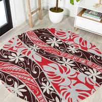 Uteute Tahiti Tiare Monstera Round Carpet Polynesian Pattern Curve Style - Polynesian Pride