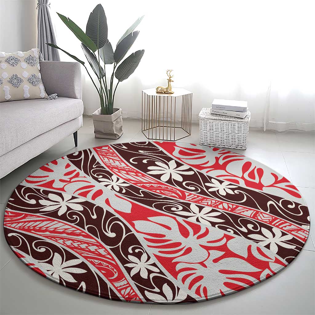 Uteute Tahiti Tiare Monstera Round Carpet Polynesian Pattern Curve Style - Polynesian Pride