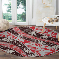Uteute Tahiti Tiare Monstera Round Carpet Polynesian Pattern Curve Style - Polynesian Pride