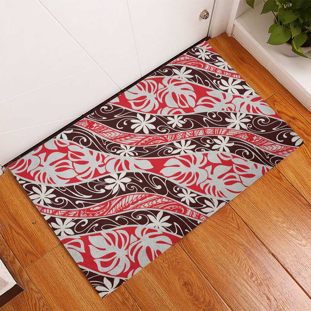 Uteute Tahiti Tiare Monstera Rubber Doormat Polynesian Pattern Curve Style - Polynesian Pride