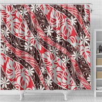 Uteute Tahiti Tiare Monstera Shower Curtain Polynesian Pattern Curve Style - Polynesian Pride