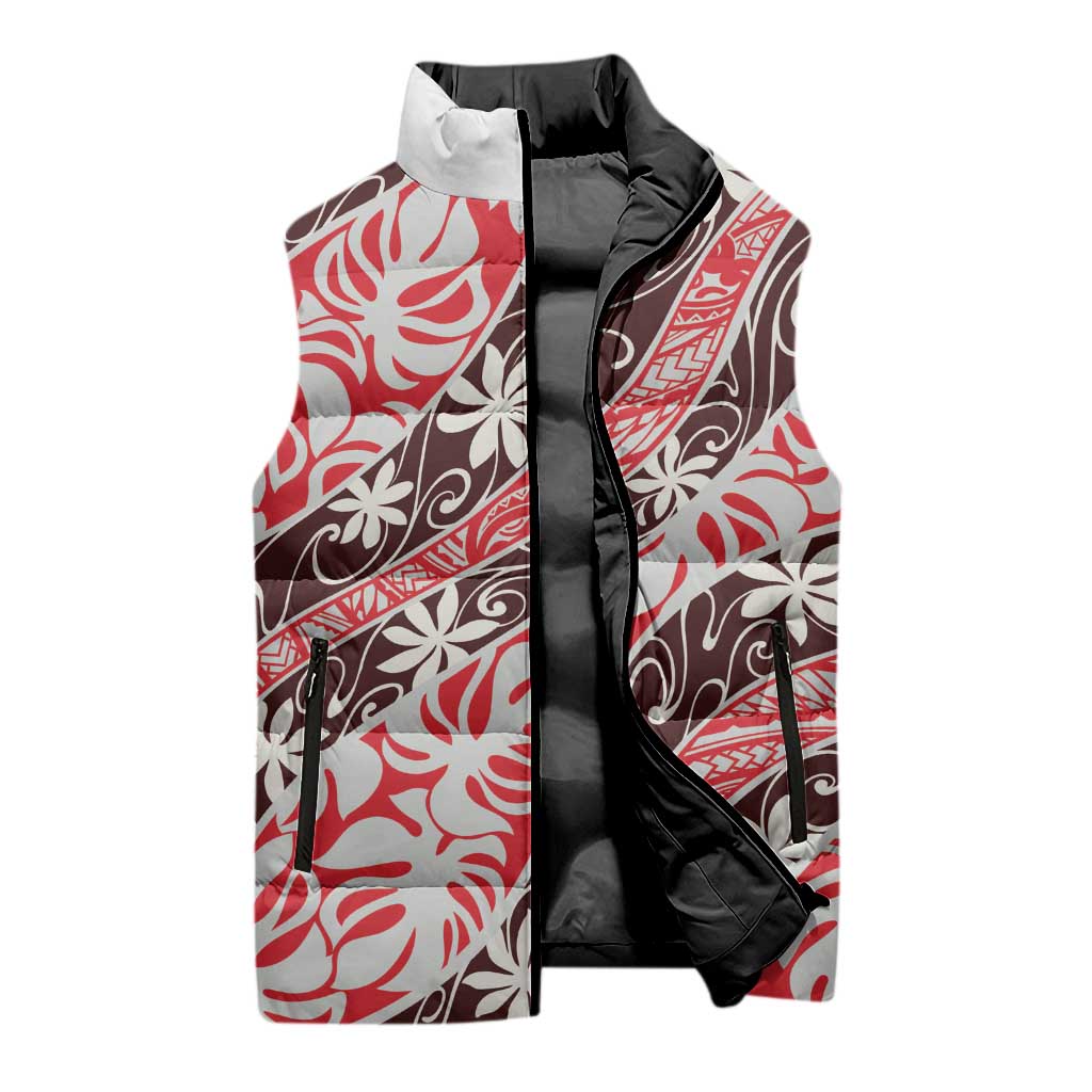 Uteute Tahiti Tiare Monstera Sleeveless Puffer Jacket Polynesian Pattern Curve Style - Polynesian Pride