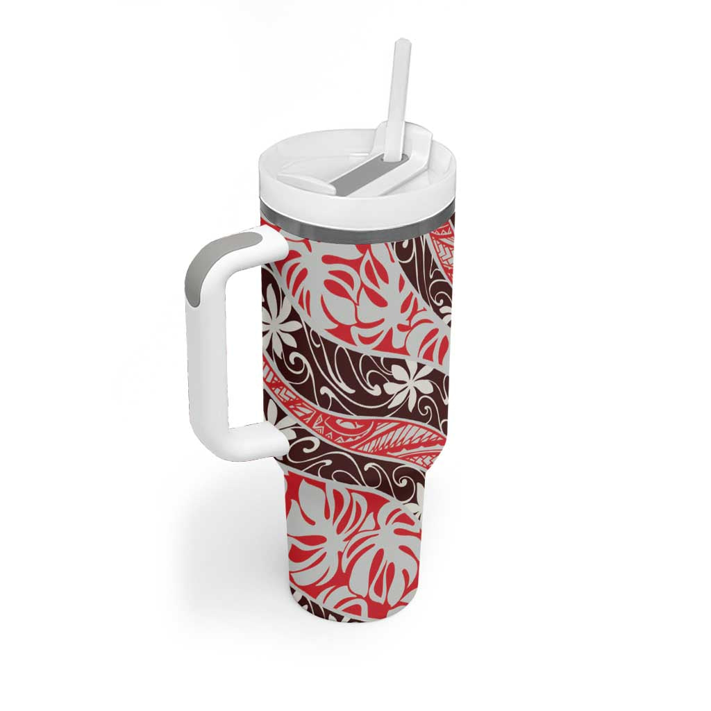 Uteute Tahiti Tiare Monstera Tumbler With Handle Polynesian Pattern Curve Style - Polynesian Pride