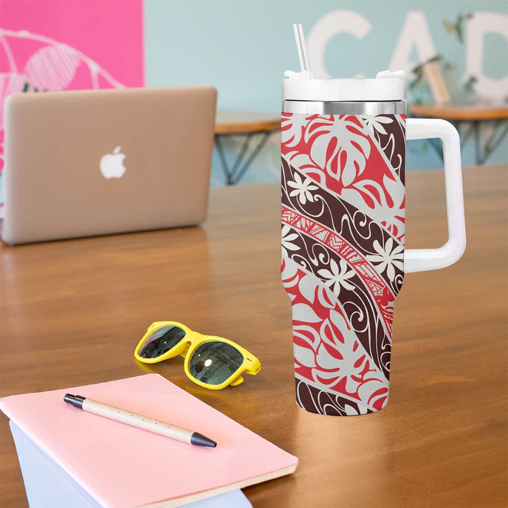 Uteute Tahiti Tiare Monstera Tumbler With Handle Polynesian Pattern Curve Style - Polynesian Pride