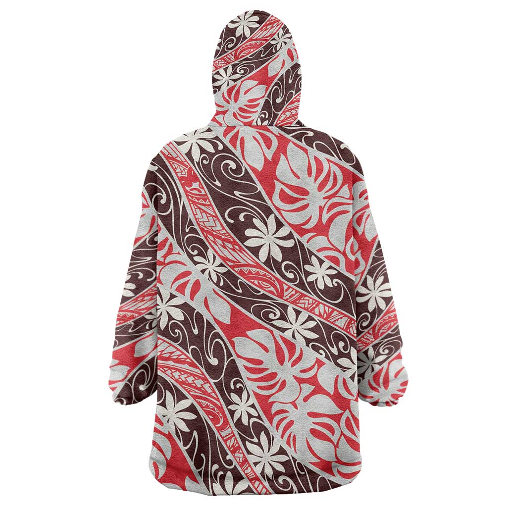 Uteute Tahiti Tiare Monstera Wearable Blanket Hoodie Polynesian Pattern Curve Style - Polynesian Pride