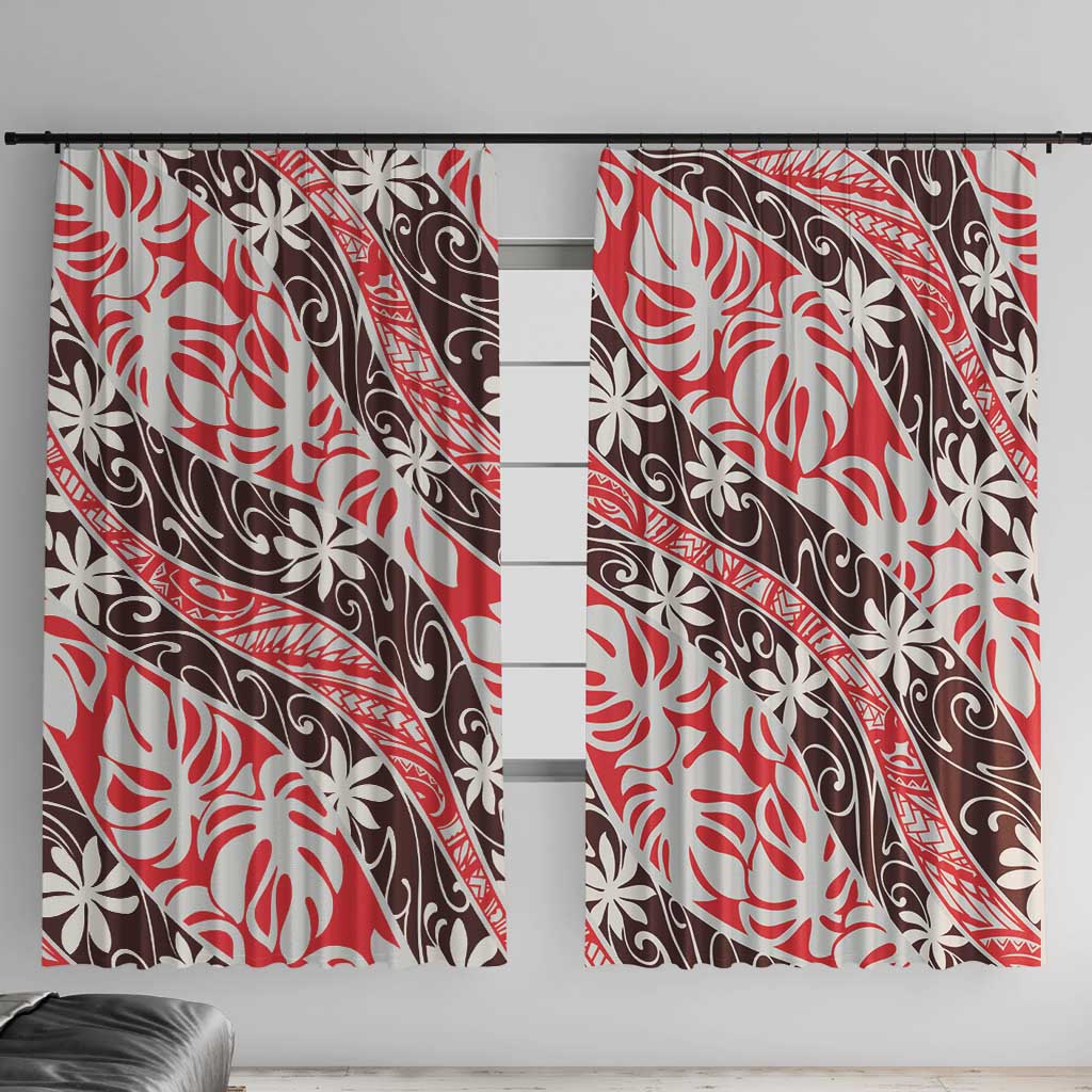 Uteute Tahiti Tiare Monstera Window Curtain Polynesian Pattern Curve Style - Polynesian Pride