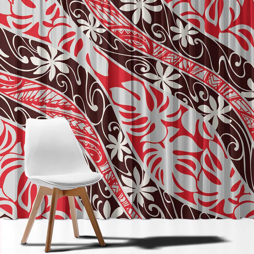 Uteute Tahiti Tiare Monstera Window Curtain Polynesian Pattern Curve Style - Polynesian Pride