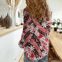 Uteute Tahiti Tiare Monstera Women Casual Shirt Polynesian Pattern Curve Style - Polynesian Pride