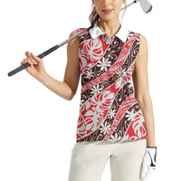 Uteute Tahiti Tiare Monstera Women Sleeveless Polo Shirt Polynesian Pattern Curve Style - Polynesian Pride