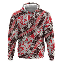 Uteute Tahiti Tiare Monstera Zip Hoodie Polynesian Pattern Curve Style - Polynesian Pride