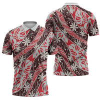 Uteute Tahiti Tiare Monstera Zipper Polo Shirt Polynesian Pattern Curve Style - Polynesian Pride