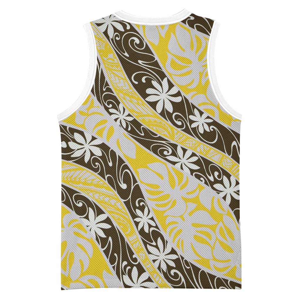 Rearea Tahiti Tiare Monstera Basketball Jersey Polynesian Pattern Curve Style - Polynesian Pride