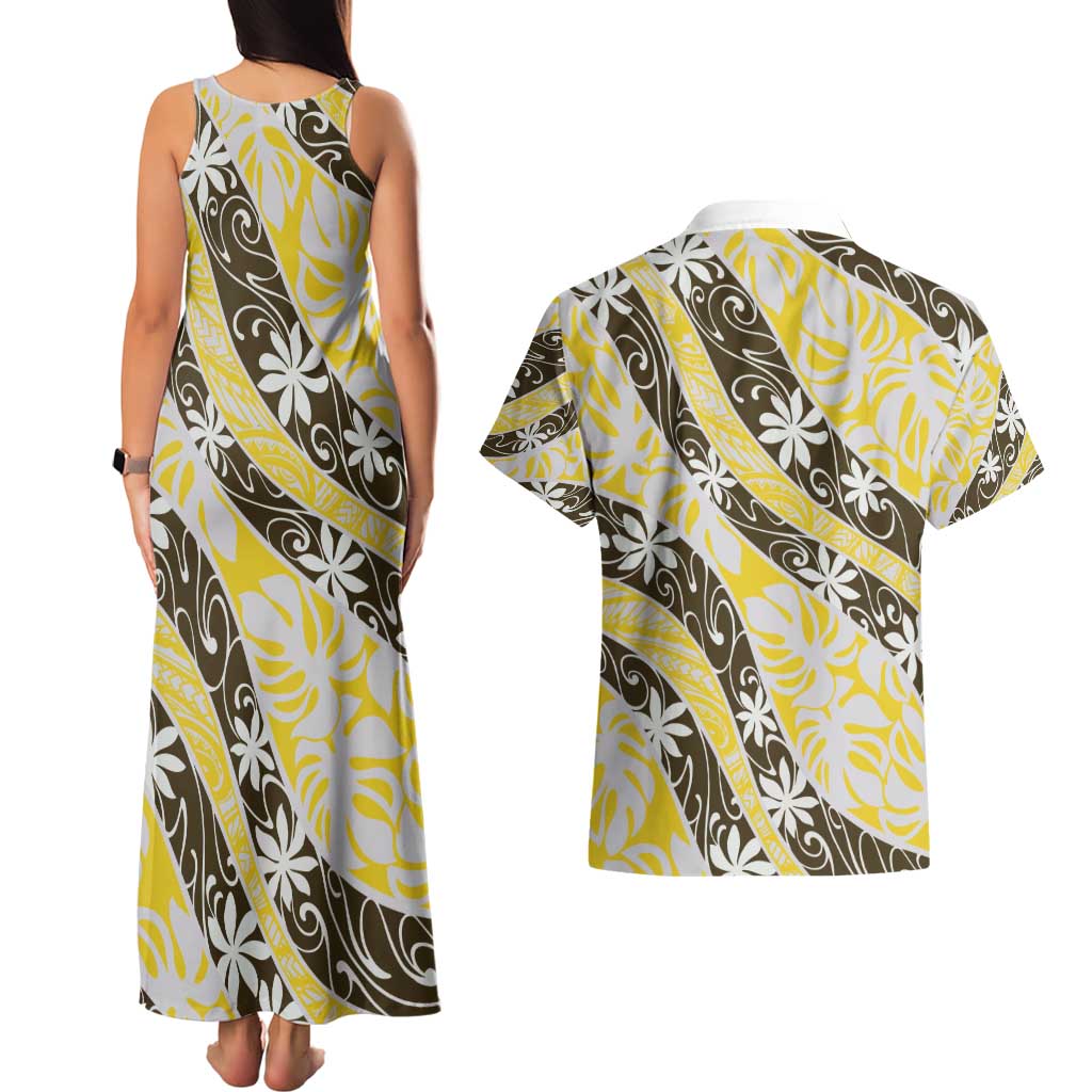 Rearea Tahiti Tiare Monstera Couples Matching Tank Maxi Dress and Hawaiian Shirt Polynesian Pattern Curve Style - Polynesian Pride